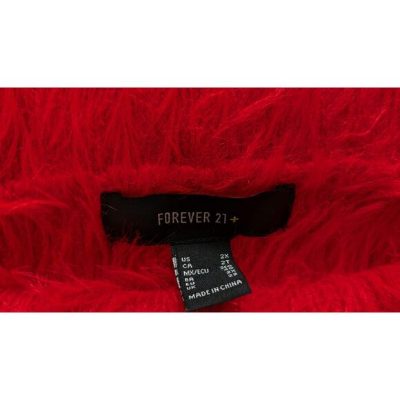 Forever 21 Red Faux Fur Off Shoulder Sweater NEW - Picture 5 of 6